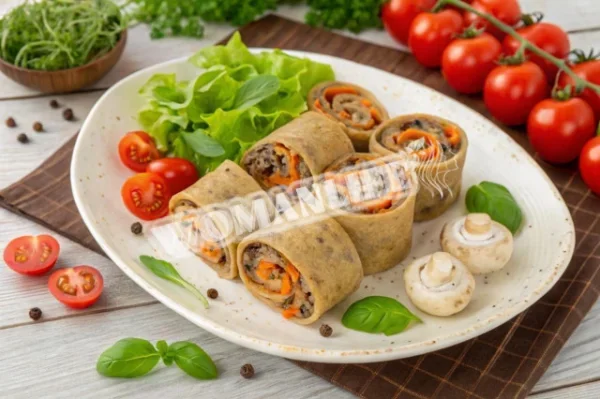 Рулетики з печінки з грибами і морквою