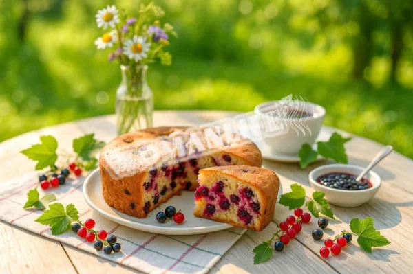 Манний пиріг зі смородиною і кефіром