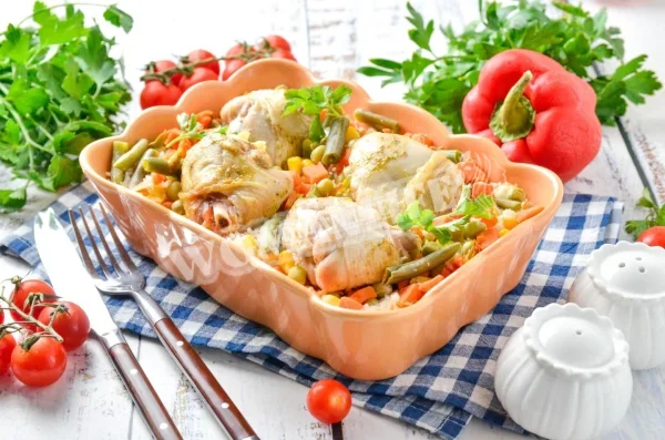 Курка з замороженими овочами в духовці