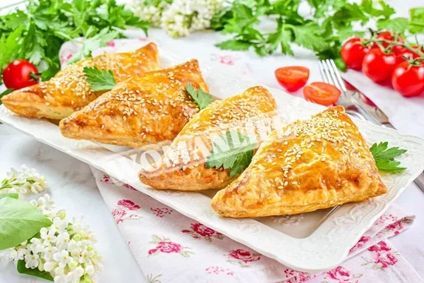 Листкові тістечка з зеленою цибулею і яйцями в духовці
