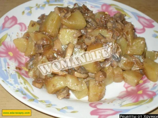 Картопля, тушкована з грибами та цибулею
