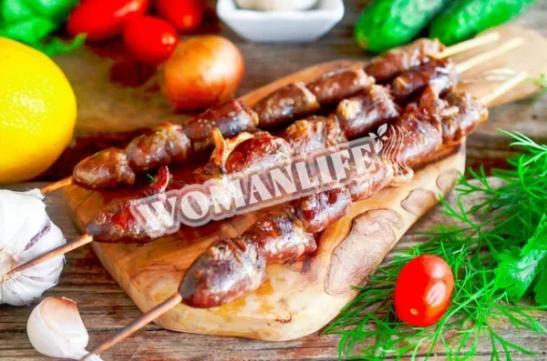 Шашлык из куриных сердечек на мангале