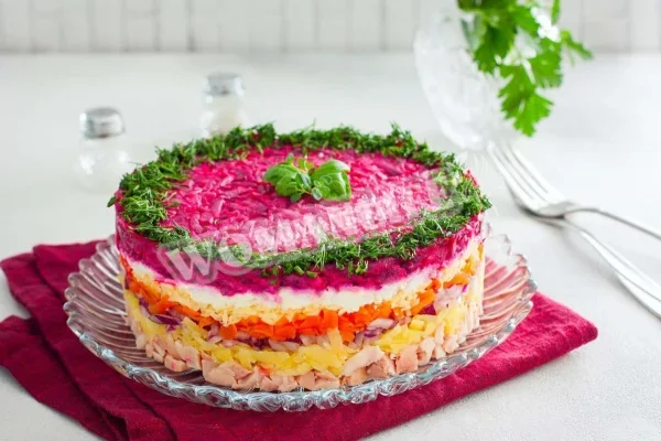 Загальний салат з буряком і копченою куркою